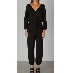 Enza Costa Tie Waist Black Cotton Gauze Jumpsuit Women’s Size 1 Long Sleeve